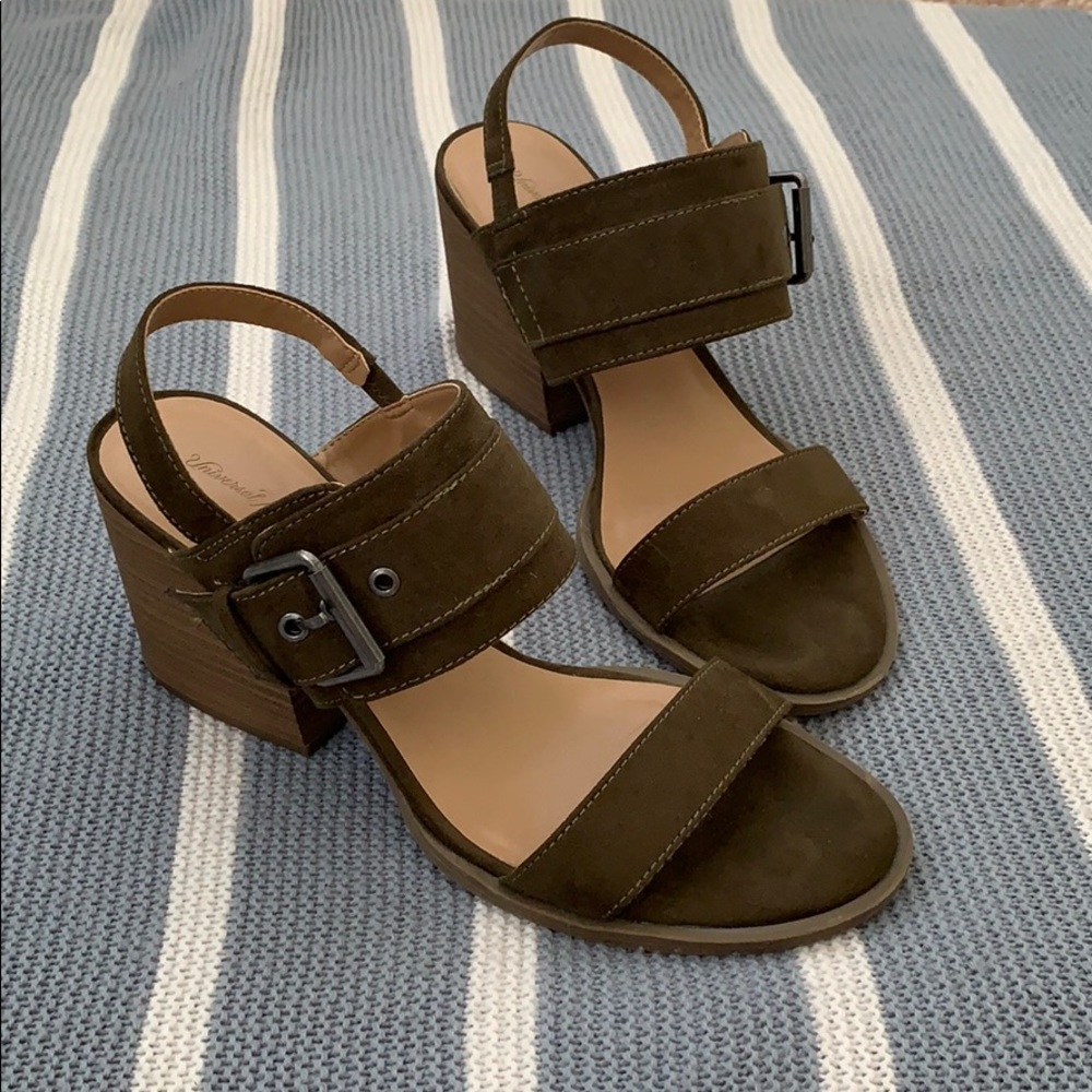 Olive Green Buckled Block Heels